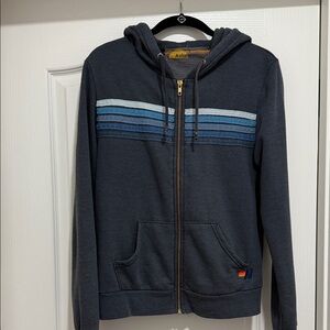 Aviator Nation Dark Gray Hoodie with Blue Stripes